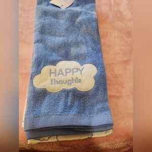 Blue Towel with 'Happy Thoughts' Embroidery/ 2 Pk